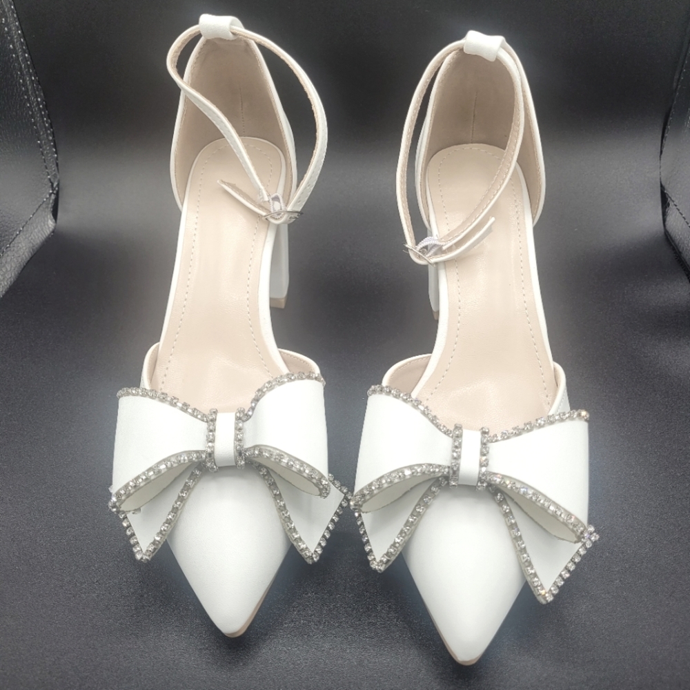 Elegant White Bow Women's Shoes Bridal Shoes Rhinestone Bows